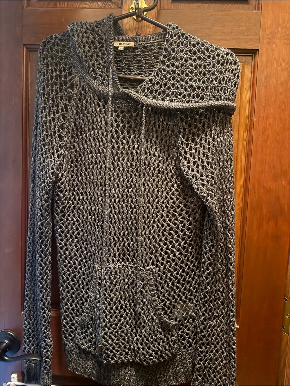 LA Made Open-Knit Hooded Sweater in Charcoal Gray